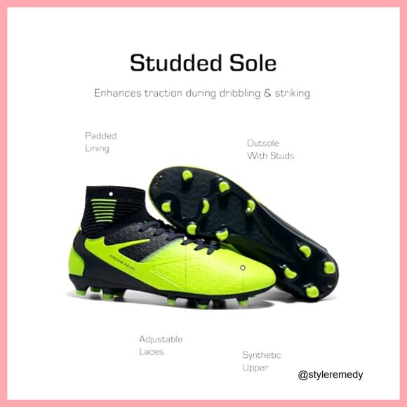 High Top Soccer Cleats, Synthetic Leather & Knitted, Lace Up Athletic Shoes main image 6